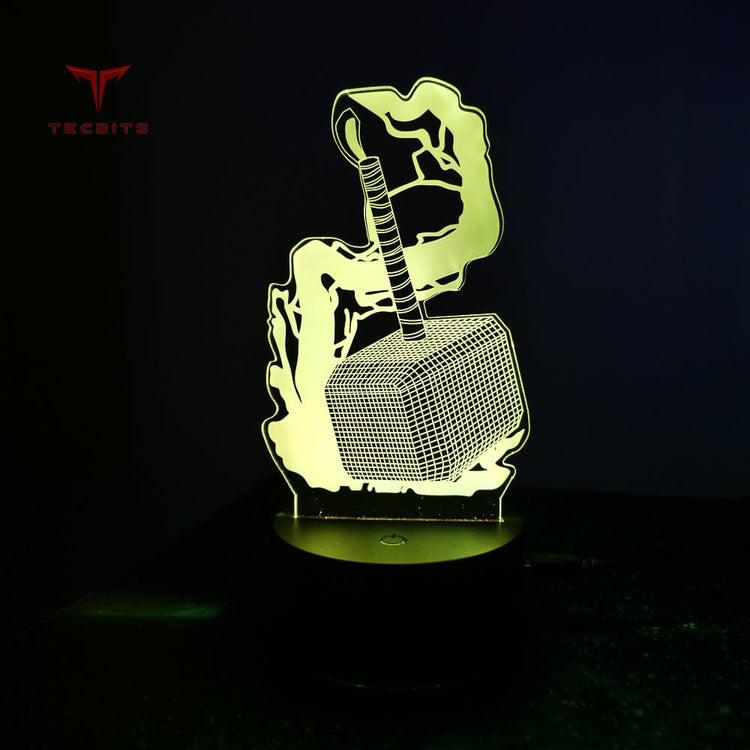 TECBITS 3D Thor Hammer Illusion Lamp Night Light LED 7 Colour Bedside Touch Lamp