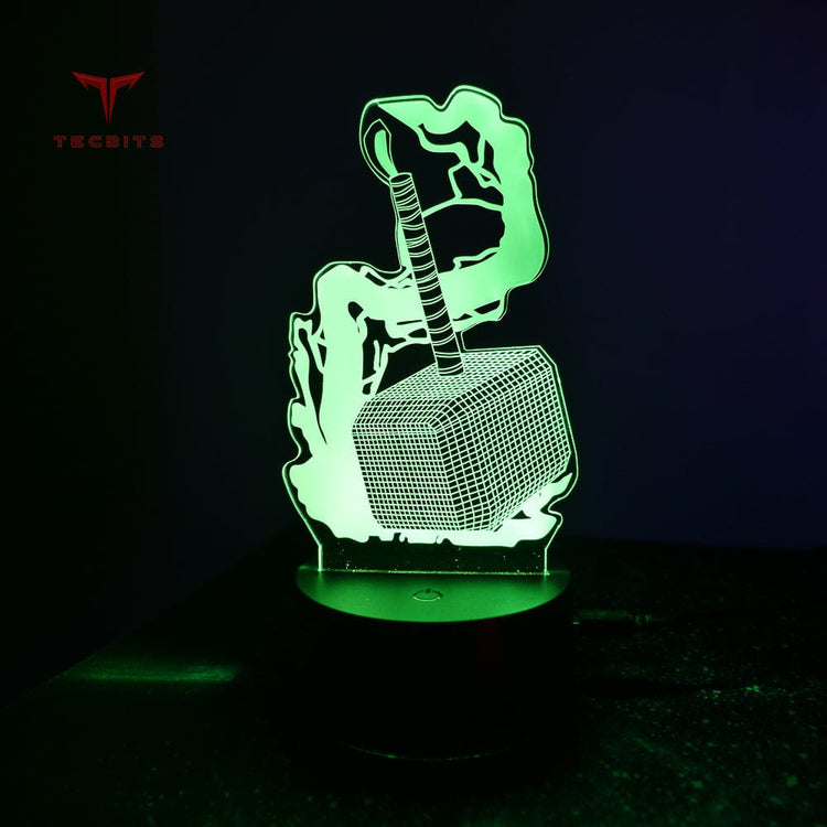 TECBITS 3D Thor Hammer Illusion Lamp Night Light LED 7 Colour Bedside Touch Lamp