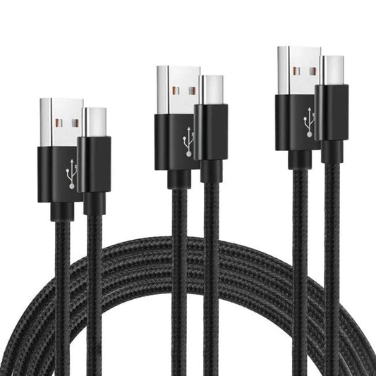 TECBITS Black 3x USB Type-C Cable 2m Fast Charge For Samsung S22 S21 S20 S21 S10 Note 9 10 20