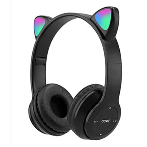Tecbits Black Gaming Cat Ear Headphones LED Lights Headset Cute Wireless Bluetooth 5.0