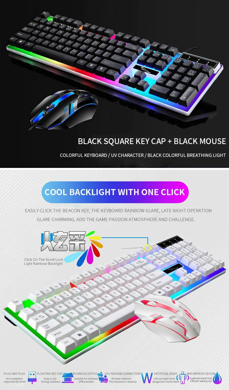 TECBITS Black RGB Backlit Gaming Keyboard and Mouse Set USB wired