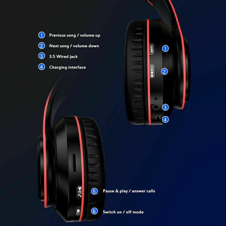 TECBITS Black Wireless Gaming Headphones Bluetooth 5.0 RGB LED Light up with mic