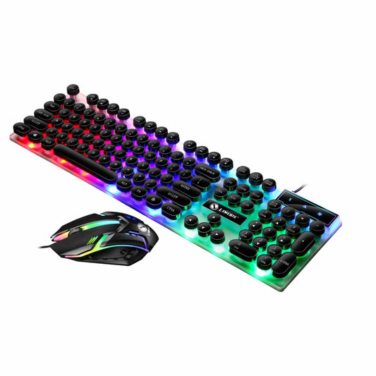 TECBITS Electronics Black RGB Mechanical Keyboard Punk Keycap Gaming Keyboard and Mouse Set for PC Backlit