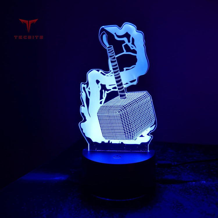 TECBITS NEW Thor Hammer 3D Illusion Lamp Night Light LED 7 Colour Bedside Touch Lamp
