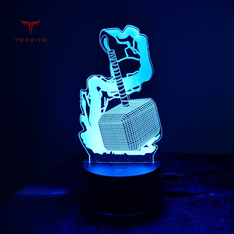 TECBITS NEW Thor Hammer 3D Illusion Lamp Night Light LED 7 Colour Bedside Touch Lamp