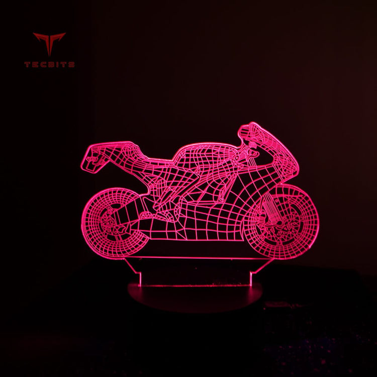 TECBITS Night Lights & Ambient Lighting Motorbike 3D Illusion Lamp Night Light LED 7 Colour Touch Table Lamp