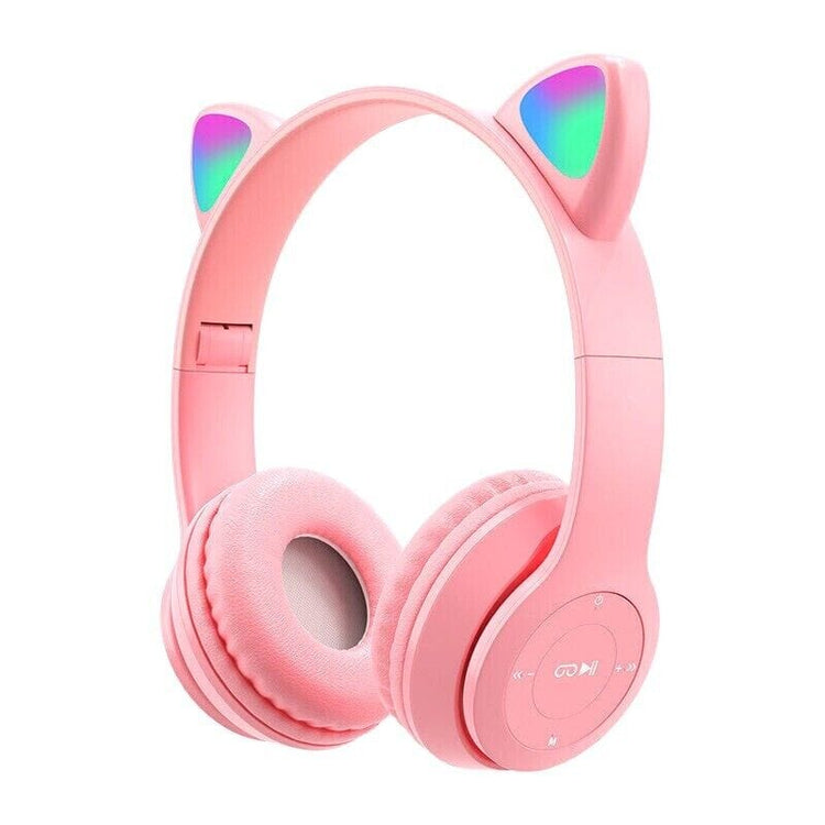 Tecbits Pink Gaming Cat Ear Headphones LED Lights Headset Cute Wireless Bluetooth 5.0