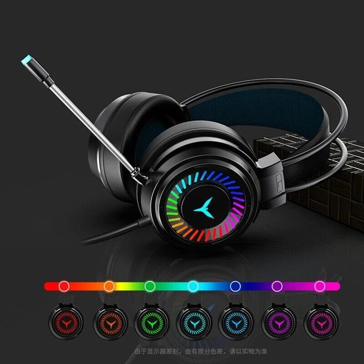TECBITS Pro Gaming Headphones Plug Stereo Sound Wired USB Virtual Led Light with Mic