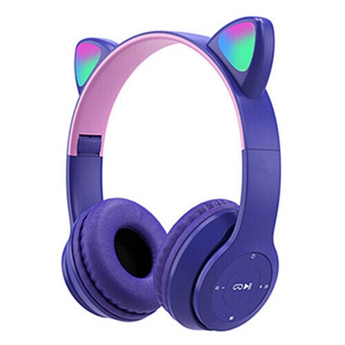 Tecbits Purple Gaming Cat Ear Headphones LED Lights Headset Cute Wireless Bluetooth 5.0
