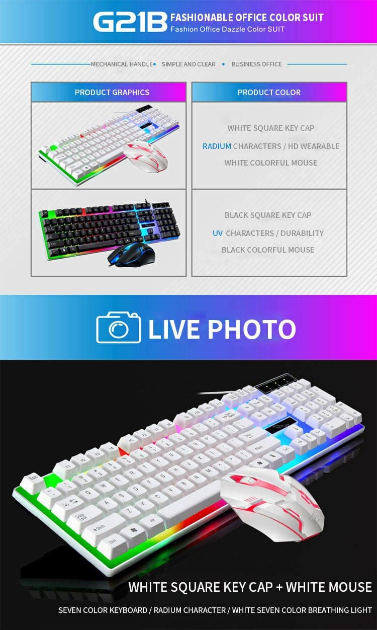 TECBITS RGB Gaming Keyboard and Mouse Set for PC Laptop Rainbow Backlight USB Ergonomic