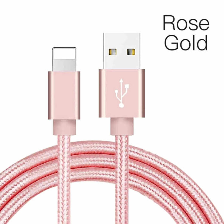 TECBITS Rose Gold 3x Fast USB Cables for iPhone 2M 6, 7, 8, Plus, X, 11 12/Pro & iPad Cable