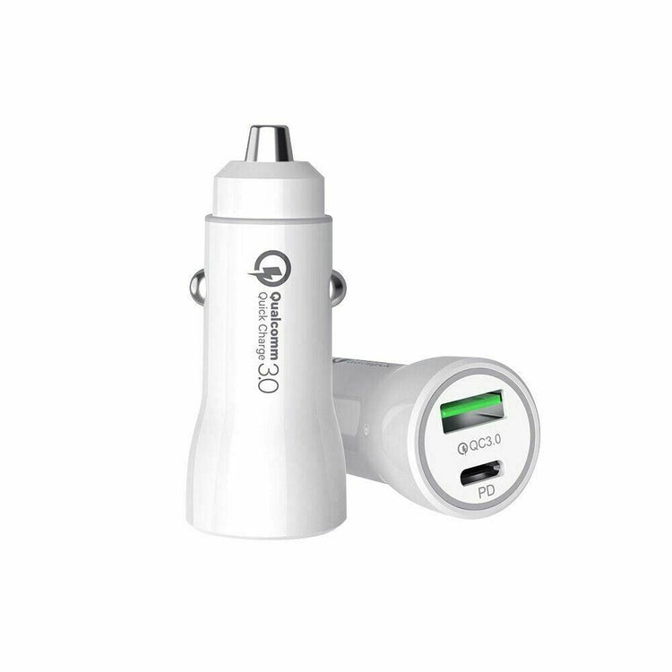 TECBITS USB Car Charger Adapter Dual USB with USB C Cable For Samsung S21 S20 Ultra