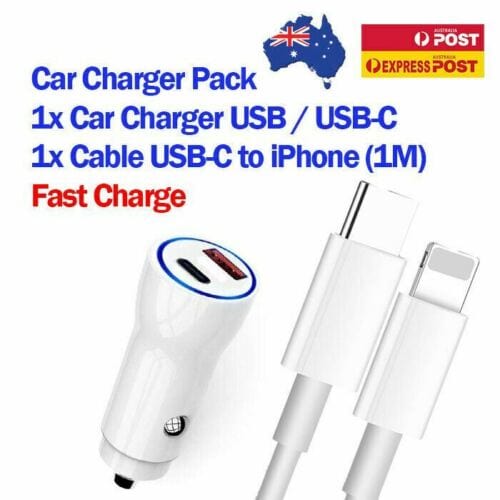 TECBITS USB Car Charger Dual USB Adapter with Cable For Apple iPhone 13 12 11 Pro Max