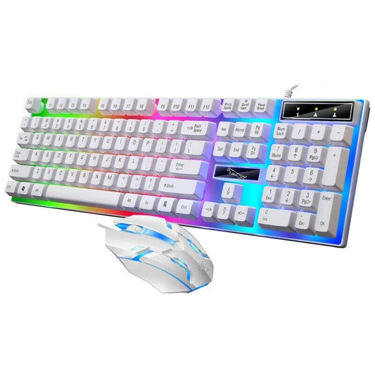 TECBITS White RGB Gaming Keyboard and Mouse Set for PC Laptop Rainbow Backlight USB Ergonomic